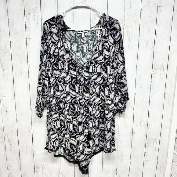 Victoria Secret Romper Women Size XL Boho Long Sleeve Beachy Coverup Paisley - Picture 1 of 4
